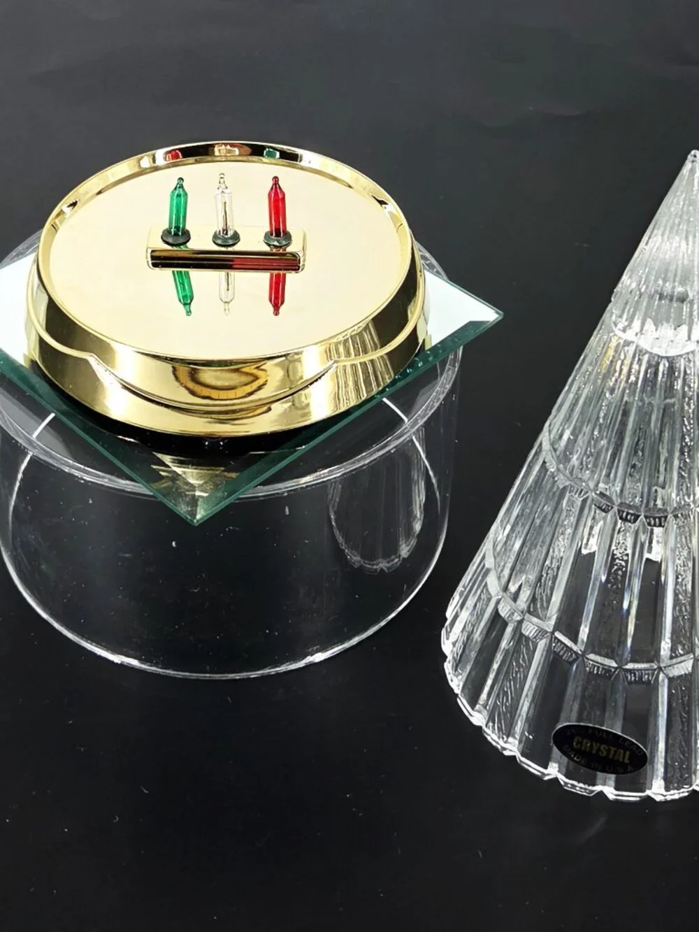 American Crystal NIB VTG 24% Lead 3 Twinkling Lights Christmas Tree Battery Base